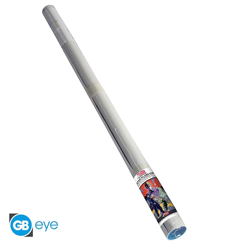 Poster JoJo’s Bizarre Adventure – Diamond is Unbreakable – 91 x 61 cm – Officiel. Josuke et ses amis se tiennent prêts face à Yoshikage Kira sous un ciel rouge intense.