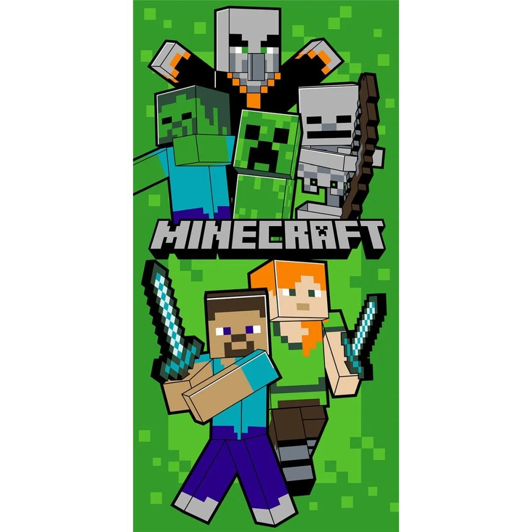⛏️🌿 Serviette de Plage Minecraft – 70 x 140 cm – Officielle 🎮🏖️