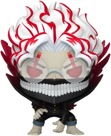 Funko Pop! Animation DanDaDan – Okarun (Transformed) (N°2100). Figurine d’Okarun sous forme monstrueuse, cheveux blancs striés de rouge, sourire inquiétant et posture agressive.