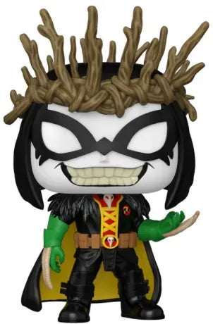 Funko Pop! DC Comics â Robin King (Robin Roi) (N°581). Figurine reprĂ©sentant Robin dans sa version dĂ©moniaque avec couronne de branches et cape noire. Une Pop! sombre et captivante issue du Dark Multiverse.