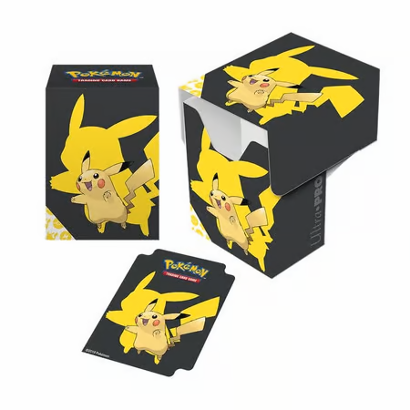 Deck Box Pokémon Ultra Pro – Pikachu 2019. Boîte rigide avec illustration Full View de Pikachu, pouvant contenir jusqu’à 75 cartes. Un indispensable pour tout fan de Pokémon JCC.