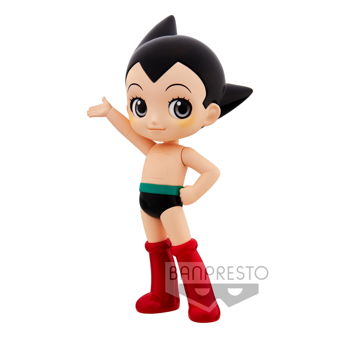 Figurine Astro Boy – Q Posket Version A – 13 cm – Banpresto. Astro dans une pose dynamique avec un design chibi adorable. Une figurine rétro et stylisée idéale pour les fans de Tezuka.