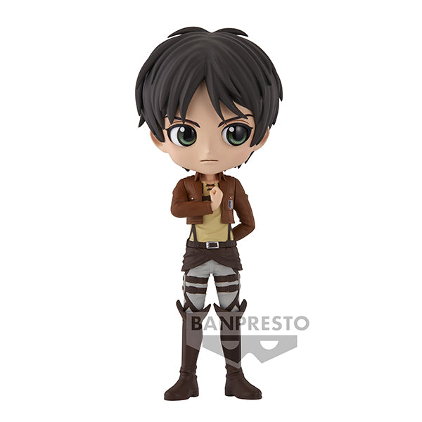 Figurine de Eren Jaeger (Attack on Titan), 14 cm, pose emblématique avec uniforme du Bataillon d’Exploration, signée Banpresto, sous licence officielle.