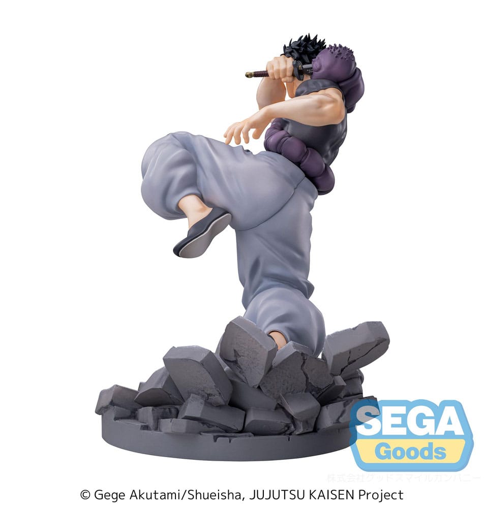 Figurine Jujutsu Kaisen â Toji Fushiguro âHeavenly Restrictionâ â Luminasta â 18 cm â SEGA. Toji en pleine attaque, tenant son katana, sur une base rocheuse. Une figurine puissante et dĂ©taillĂ©e.