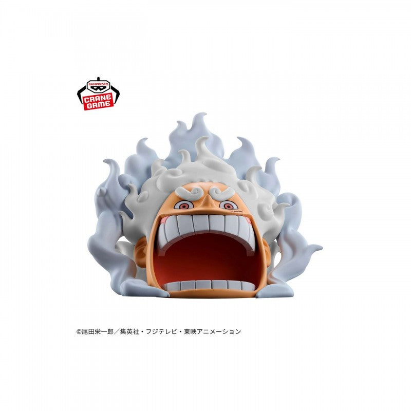 Figurine One Piece - Monkey D. Luffy Gear 5, en PVC/ABS de 14 cm, avec des détails dynamiques et des flammes blanches.