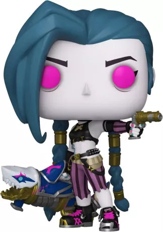 Funko Pop! Arcane â Jinx (N°1602). Figurine reprĂ©sentant Jinx avec sa tenue iconique et son lance-roquettes Fishbones, fidĂšle Ă la sĂ©rie Arcane.
