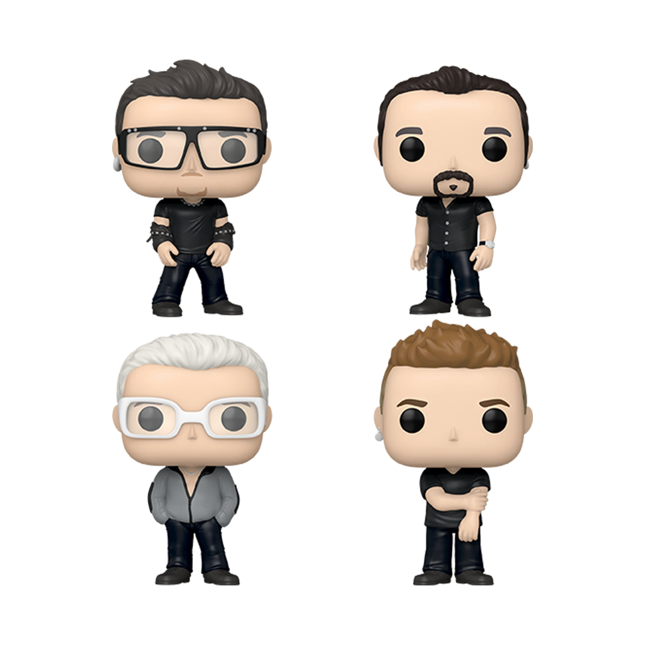 "Funko Pop! Albums U2 - Pop (46) - Deluxe Set. Ce coffret met en avant l'album culte 'POP' avec les figurines des membres du groupe et un disque vinyle argenté. Un must-have pour les fans de U2 et les collectionneurs de musique."