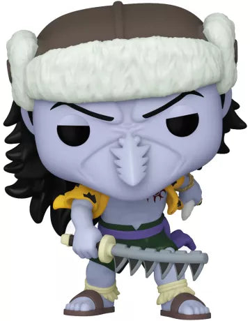 "Funko Pop! One Piece 1779 - Arlong. Figurine exclusive représentant Arlong, l'homme-poisson requin-scie, avec son épée en forme de scie et son look emblématique. Une piÚce de collection rare avec sticker Special Edition, idéale pour les fans de One Piece."
