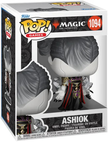 Funko Pop! Magic: The Gathering – Ashiok (N°1094). Figurine du planeswalker sans visage, chevelure éthérée, tenue noire ornée de dorures et pierres violettes. Une pièce sombre et incontournable pour les fans de Magic.