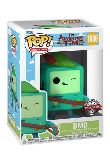 Funko Pop! Adventure Time – BMO Robin des Bois (N°1086). BMO en version Robin des Bois, avec chapeau vert, flèches et fronde. Une figurine drôle et attachante pour les fans de Adventure Time.