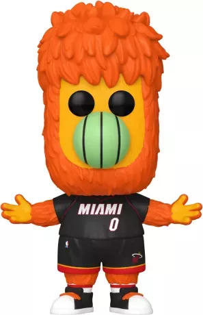 Funko Pop! NBA Mascots â Burnie (09) â Miami Heat. Mascotte flamboyante aux couleurs du Miami Heat, bras ouverts, museau ballon et tenue officielle. Une figurine pleine dâĂ©nergie pour les fans de NBA.