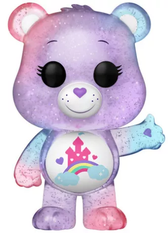 Funko Pop! Care Bears â Care-A-Lot Bear (Chase) â N°1205 â 9 cm â Funko. Ourson pailletĂ© aux couleurs pastel avec un chĂąteau rose et un arc-en-ciel sur le ventre. Une Ă©dition spĂ©ciale 40e anniversaire pour les fans des Bisounours.