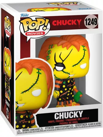 Funko Pop! Childâs Play (Jeu dâEnfant) â Chucky Black Light (N°1249). Figurine reprĂ©sentant Chucky en version fluorescente, avec coutures vertes et tenue Ă pois. Une revisite colorĂ©e et effrayante du cĂ©lĂšbre tueur en poupĂ©e.