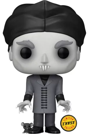 Funko Pop! Nosferatu – Count Orlok (1267) – Chase Edition. Figurine monochrome du vampire emblématique avec une souris. Hommage au classique du cinéma muet d’horreur