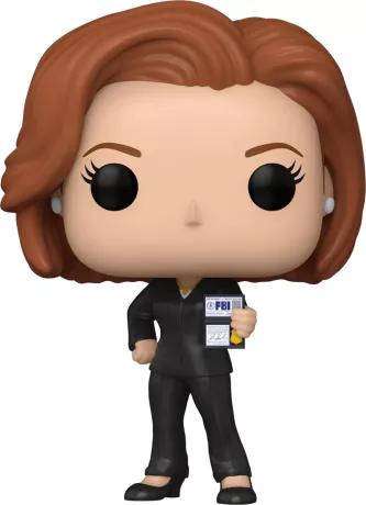 Funko Pop! X-Files Dana Scully #1613. Figurine représentant l'agent spécial Dana Scully en costume noir, tenant un badge du FBI, inspirée de la série culte X-Files."