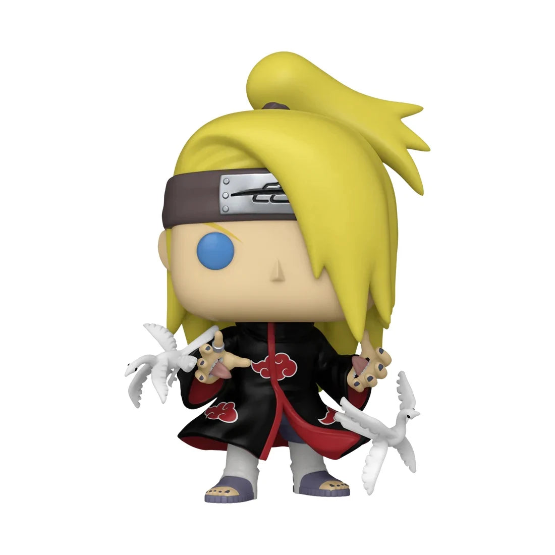 Funko Pop! Deidara (1434), vĂȘtu de la cape de lâAkatsuki, cheveux blonds en queue de cheval, mains ouvertes rĂ©vĂ©lant ses bouches et oiseaux dâargile en prĂ©paration. InspirĂ© de lâanime Naruto Shippuden.