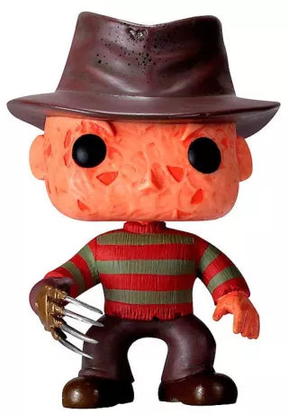 Funko Pop! A Nightmare on Elm Street â Freddy Krueger (N°02). Figurine du tueur avec chapeau, pull rayĂ© et gant Ă griffes, fidĂšle au film culte dâhorreur.