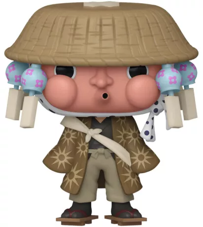 Figurine Funko Pop! Haganezuka (1445) de Demon Slayer, représentant le forgeron masqué avec son chapeau de paille et sa tenue traditionnelle, en édition limitée FunKon Exclusive