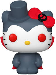 Funko Pop! Hello Kitty (87) â Ădition spĂ©ciale Vampire Exclusive, figurine vinyle reprĂ©sentant Hello Kitty en vampire avec un chapeau haut de forme, une robe noire et un nĆud ornĂ© dâun crĂąne, alliant kawaii et gothique.