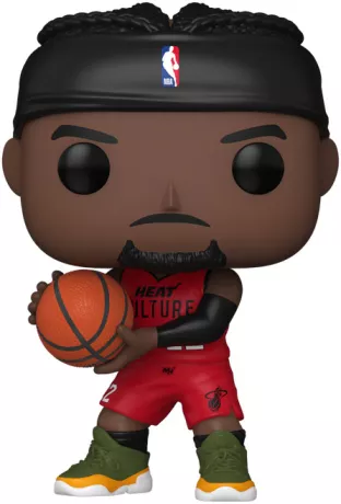Funko Pop! NBA â Jimmy Butler (N°202). Figurine du joueur du Miami Heat en tenue rouge, ballon Ă la main et bandeau noir. Parfaite pour les fans de basketball