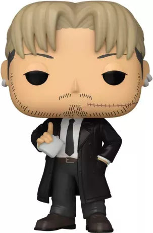 Funko Pop! Chainsaw Man â Kishibe (N°1761). Kishibe en costume noir avec manteau long, cicatrices sur le visage et main bandĂ©e. Une figurine fidĂšle et stylisĂ©e du vĂ©tĂ©ran chasseur de dĂ©mons.