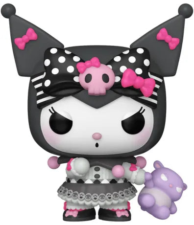 Funko Pop! Sanrio â Kuromi (20th Anniversary) (N°115). Figurine mignonne et gothique avec tenue noire et rose, crĂąne emblĂ©matique et peluche violette. Une Pop! adorable et rebelle pour les fans de Kuromi.