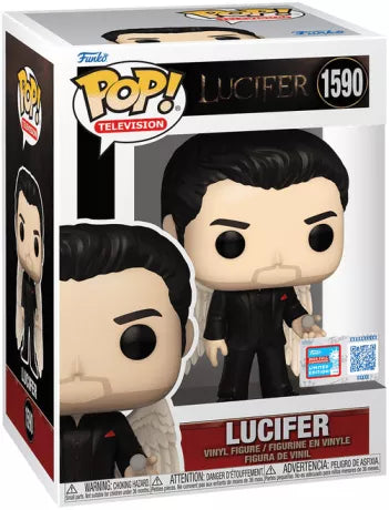 "Funko Pop! Lucifer 1590 - Lucifer Morningstar. Figurine exclusive 2024 Fall Convention, représentant Lucifer avec ses ailes déployées. Une pièce rare pour les collectionneurs de la série Lucifer."