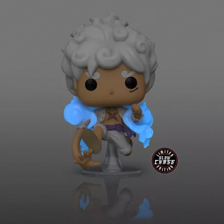 Funko Pop! One Piece – Luffy Gear Five (Chase Glow Edition) – N°1607 – 9 cm – Funko. Luffy en Gear 5 avec effets lumineux et socle en lévitation. Une Pop! rare et spectaculaire pour les fans de One Piece.