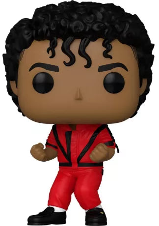Funko Pop! Rocks – Michael Jackson (N°359, Thriller). Figurine exclusive représentant le King of Pop en tenue rouge culte du clip Thriller. Une pièce iconique pour les fans de musique et de pop culture.