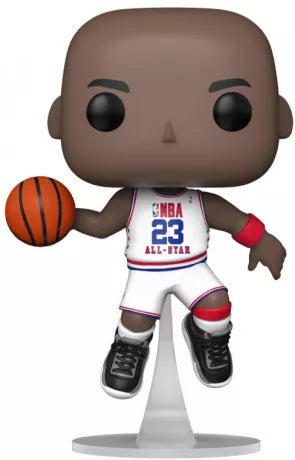 Funko Pop! NBA â Michael Jordan (NBA All-Stars 1988) (N°137). Figurine reprĂ©sentant Michael Jordan en plein saut avec son maillot blanc All-Star 1988. Une Pop! sportive et lĂ©gendaire pour les fans de basketball.