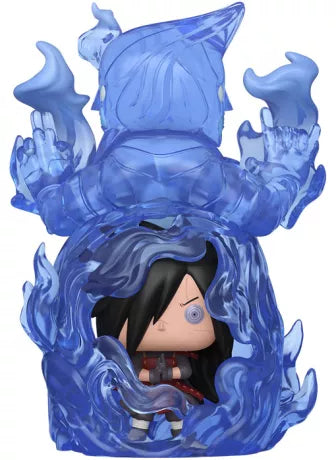"Funko Pop! Moment Naruto Shippuden (1878) – Madara (Susano’o). Madara entouré de son Susano’o bleu translucide, en pleine invocation. Une pièce monumentale pour les fans de Naruto.