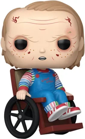 Funko Pop! Chucky (SĂ©rie TV) â Old Chucky (N°1720). Figurine de Chucky vieillissant, ridĂ© et assis dans un fauteuil roulant avec salopette Good Guys. Une version sombre et unique pour les fans dâhorreur.