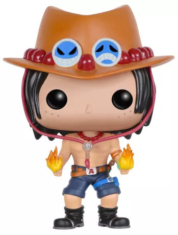Funko Pop! One Piece 100 - Portgas D. Ace. Figurine exclusive représentant le frère de Luffy avec ses flammes du Mera Mera no Mi et son chapeau iconique. Design fidèle et détaillé, parfait pour collectionneurs et fans de One Piece.