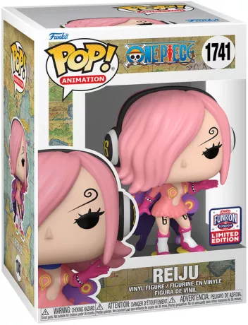 "Funko Pop! One Piece â Reiju (1741) â Funkon Limited Edition. Reiju Vinsmoke en tenue rose papillon, casque audio et pose Ă©lĂ©gante. Une figurine rare et fĂ©minine pour les fans de One Piece