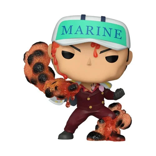 Funko Pop! One Piece â Sakazuki (Akainu) (n°1913) â Funko Exclusive. Akainu dans son uniforme Marine, bras en lave, expression dĂ©terminĂ©e. Une figurine explosive pour les fans de One Piece.