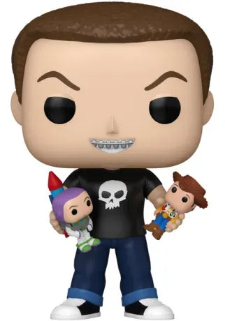 Funko Pop! Toy Story â Sid (N°1598). Figurine exclusive avec t-shirt tĂȘte de mort, sourire mĂ©tallique et jouets Buzz et Woody malmenĂ©s. Une piĂšce culte et incontournable pour les fans de Pixar.