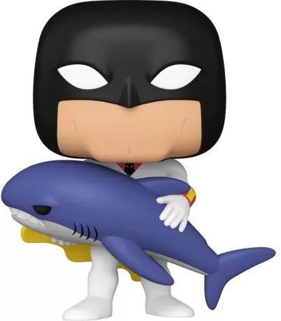 Funko Pop! Hanna-Barbera â Space Ghost with Shark (N°1770). Figurine du super-hĂ©ros intergalactique tenant un requin bleu. Une piĂšce rĂ©tro et insolite pour les fans dâanimation classique.