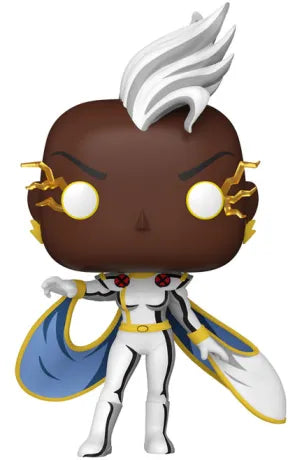 Funko Pop! X-Men ‘97 – Storm / Tornade (N°1539). Figurine de la mutante en tenue blanche et cape bleue, yeux lumineux et éclairs dorés, inspirée de la série animée Marvel Studios.