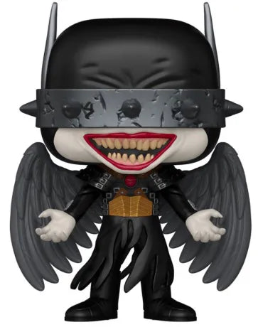 Funko Pop! DC Comics – The Batman Who Laughs (N°572). Figurine représentant la fusion entre Batman et le Joker, avec ailes noires et sourire démoniaque. Un must-have pour les fans de DC.