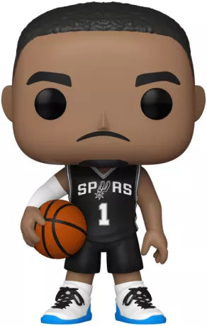 Funko Pop! NBA â Victor Wembanyama (N°174). Figurine du joueur français des San Antonio Spurs avec maillot noir, ballon de basket et semelles bleues. Une piĂšce incontournable pour les fans de NBA et de sport.