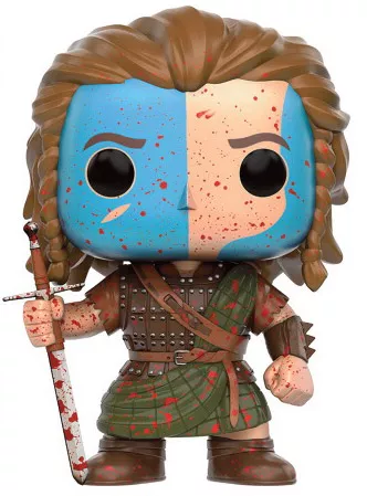 "Funko Pop! Braveheart â William Wallace (368) â FYE Exclusive. Figurine avec peinture de guerre bleue et Ă©claboussures de sang. Un symbole fort pour les fans de libertĂ© et de cinĂ©ma