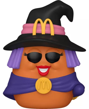 Funko Pop! McDonaldâs â Witch McNugget (N°209). Figurine reprĂ©sentant un McNugget dĂ©guisĂ© en sorciĂšre avec chapeau noir et foulard violet. Une piĂšce rĂ©tro et magique pour les fans de McDonaldâs.