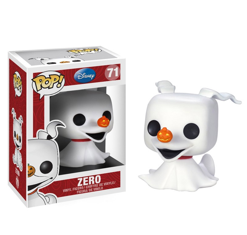 Funko Pop! Disney 71 - Zero (LâĂtrange NoĂ«l de Monsieur Jack). Figurine exclusive reprĂ©sentant le chien fantĂŽme de Jack Skellington avec son nez en citrouille lumineuse. Design fidĂšle et dĂ©taillĂ©, parfait pour les collectionneurs et fans de Tim Burton.