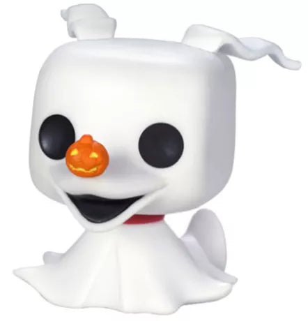 Funko Pop! Disney 71 - Zero (L’Étrange Noël de Monsieur Jack). Figurine exclusive représentant le chien fantôme de Jack Skellington avec son nez en citrouille lumineuse. Design fidèle et détaillé, parfait pour les collectionneurs et fans de Tim Burton.