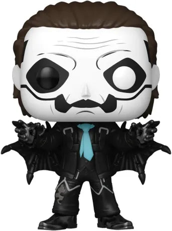 Funko Pop! Ghost â Papa Emeritus IV (N°428). Figurine stylisĂ©e du leader de Ghost en tenue noire, maquillage iconique et cravate turquoise.