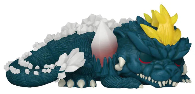 Funko Pop! Movies Godzilla â Sleeping SpaceGodzilla (N°1955). Figurine de SpaceGodzilla endormi avec cristaux blancs, crĂȘte jaune et corps bleu dĂ©taillĂ©.