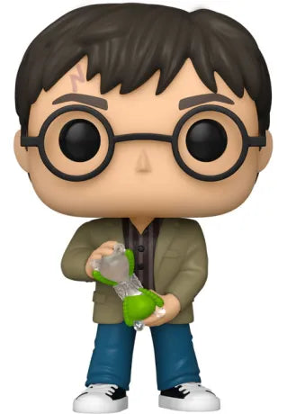 Funko Pop! Harry Potter – Harry Potter (N°180). Figurine représentant Harry adulte tenant un sablier magique vert, avec ses lunettes rondes et sa cicatrice emblématique. Une pièce intemporelle pour les fans du Wizarding World.