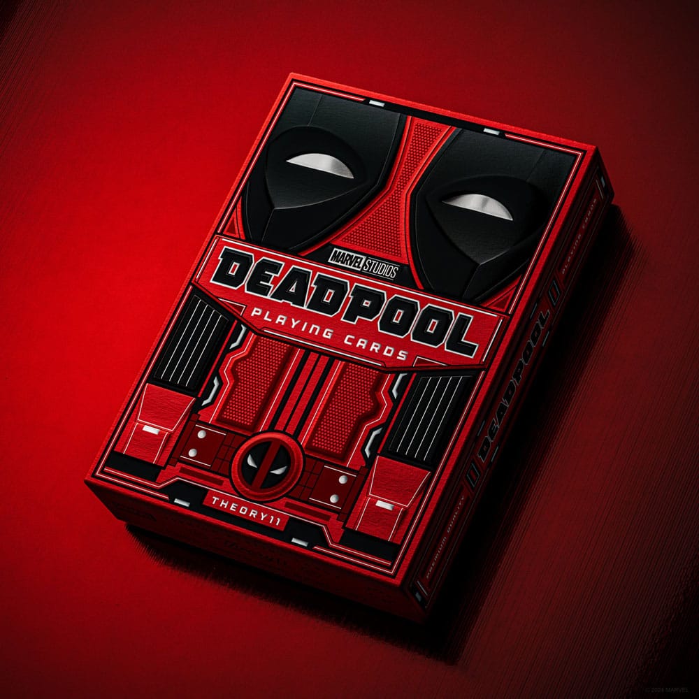 Jeu de cartes Deadpool – Marvel Studios – Theory11. Un deck premium au design exclusif inspiré de l’univers Marvel, idéal pour les collectionneurs et les fans de poker."