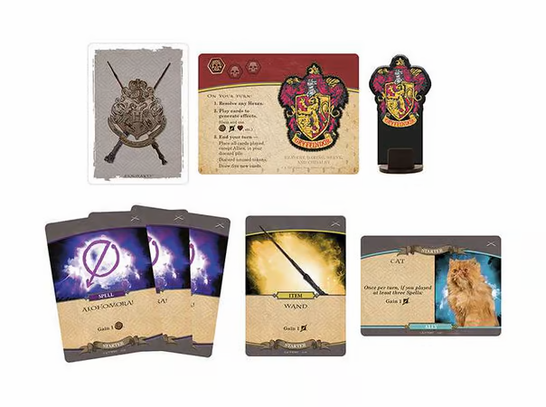 "Jeu Harry Potter – Bataille de Poudlard : Défense contre les Forces du Mal. Jeu de deckbuilding compétitif pour 2 joueurs, basé sur l’univers magique de J.K. Rowling. Contient des cartes, des objets et des alliés."