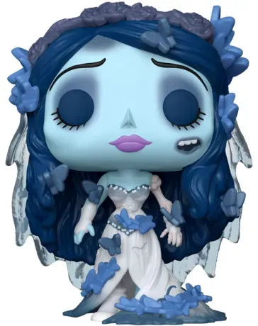 Funko Pop! Les Noces Funèbres – Emily with Butterflies (Emily avec Papillons) (N°1830). Figurine représentant Emily, la mariée défunte, entourée de papillons bleus. Une Pop! poétique et gothique inspirée du film culte de Tim Burton.